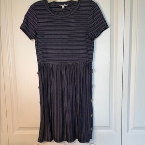 Striped Navy Dress with Button Detail